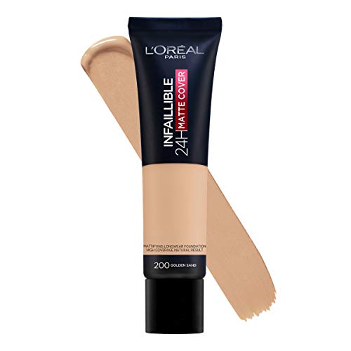 L'Oréal Paris Infaillible 24H Matte Cover Fond de Teint Haute Couvrante Matiifiant/Léger 200 Sable Doré