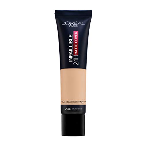 L'Oréal Paris Infaillible 24H Matte Cover Fond de Teint Haute Couvrante Matiifiant/Léger 200 Sable Doré