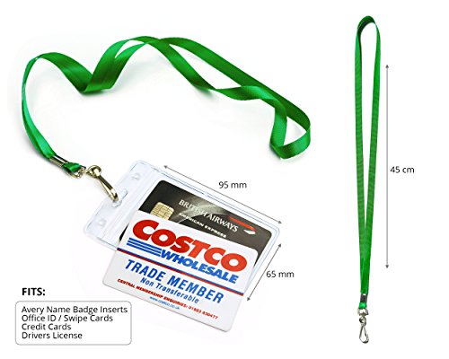 Lot de 10 porte-badges horizontales pour carte d'identité en plastique étanche réutilisable avec cordon tour de cou, vert Vertical 100 Pack