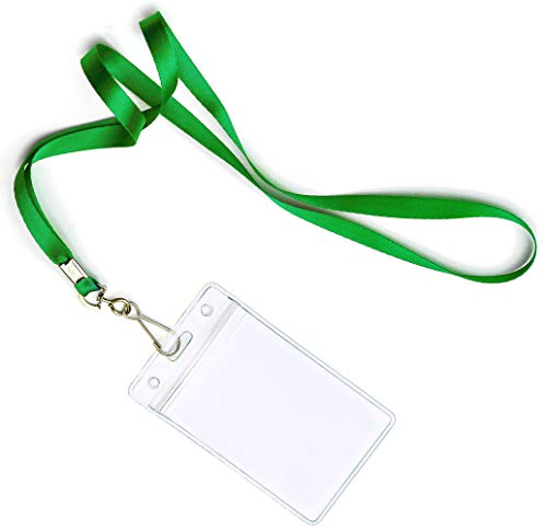 Lot de 10 porte-badges horizontales pour carte d'identité en plastique étanche réutilisable avec cordon tour de cou, vert Vertical 100 Pack