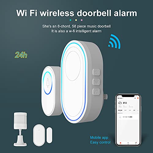 LOULE Tuya WiFi Alarma de Timbre Inteligente, Sistema de Alarma en Tiempo Real, Tuya App Control, Comprueba los Registros de Alarmas en Cualquier Momento, Protege tu casa Todo el día