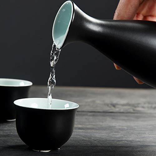 LOUTYTUO Juego de Sake de cerámica + Bandeja de bambú para Olla más Caliente, Bebida Saki Caliente de cerámica Segura para Estufa, Caja de Regalo de Almacenamiento de Sake de 10 Piezas