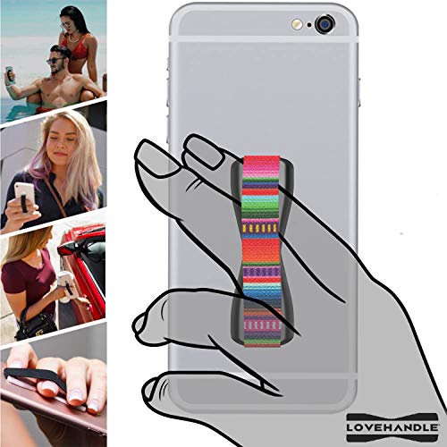 LOVEHANDLE Grip de teléfono Universal para la mayoría de los Smartphones, tabletas y Mini Cases - Serape diseño Coloreado elástico Dedo Correa con Base Negro (lh-01serape)