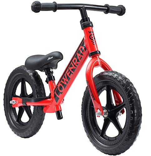 LÖWENRAD Bicicleta sin Pedales para niños y niñas a Partir de 3 - 4 año, Bici 12" Ligero (3KG) con sillín y manubrio Regulable, Rojo