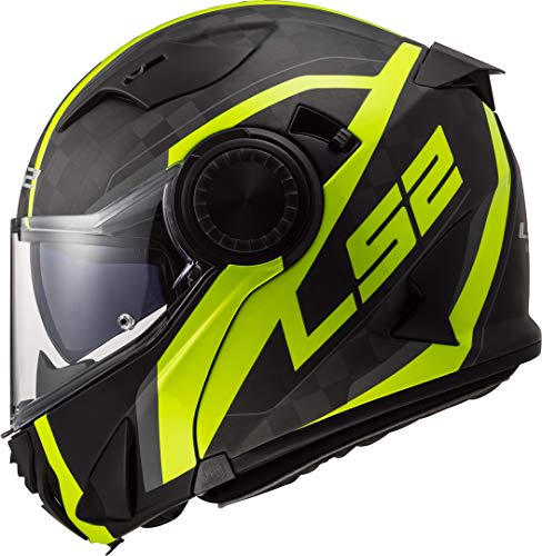 LS2 NC Casco per Moto, Hombre, Negro/Amarillo, XS