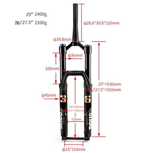 LSRRYD Bicicleta Montaña 26/27.5/29 Aire Suspensión Horquilla Cuesta Abajo 1-1/2 MTB Disco Freno Horquillas Rebote AjusteHorquilla 140mm Recorrido 15x110mm Eje Pasante HL 2100g (Size : 27.5'')