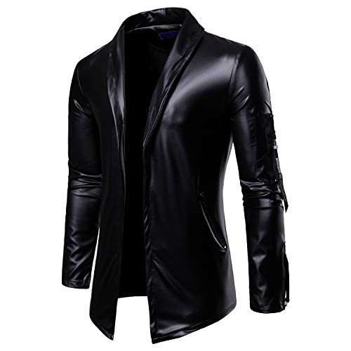 LSSM Ropa De Cuero De OtoñO E Invierno para Hombres, Ropa Informal De Color Brillante, Estilo De Tienda, Chaqueta De Traje De Cuero PU Delgada Hombre Impermeable Militar TáCtica Lucha Negro 3XL