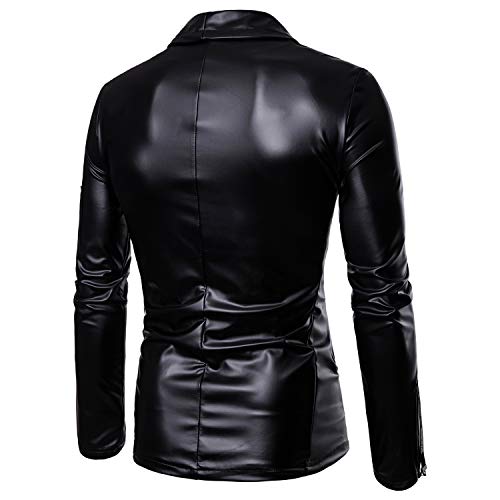 LSSM Ropa De Cuero De OtoñO E Invierno para Hombres, Ropa Informal De Color Brillante, Estilo De Tienda, Chaqueta De Traje De Cuero PU Delgada Hombre Impermeable Militar TáCtica Lucha Negro 3XL