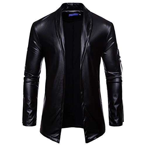 LSSM Ropa De Cuero De OtoñO E Invierno para Hombres, Ropa Informal De Color Brillante, Estilo De Tienda, Chaqueta De Traje De Cuero PU Delgada Hombre Impermeable Militar TáCtica Lucha Negro 3XL