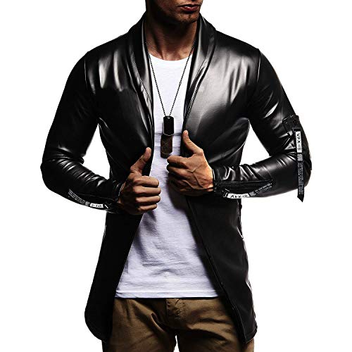 LSSM Ropa De Cuero De OtoñO E Invierno para Hombres, Ropa Informal De Color Brillante, Estilo De Tienda, Chaqueta De Traje De Cuero PU Delgada Hombre Impermeable Militar TáCtica Lucha Negro 3XL