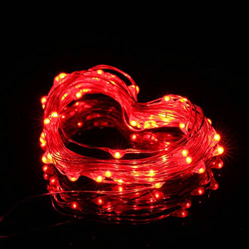 Luces Led a Pilas, Ariceleo 1 Piezas 5 Metros 50 LED Mini LÁMpara Alambre de Cobre Guirnalda Cadena Luces de Navidad con Pilas para Casa Dormitorio Navidad Fiestas Boda DecoraciÓN(Rojo)