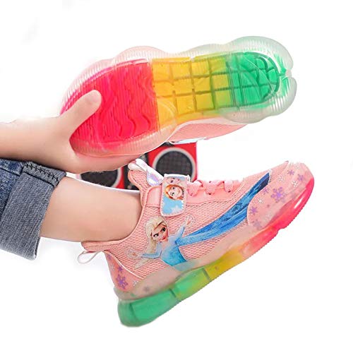 Luces LED de moda zapatos transpirables para niños, zapatillas de deporte para correr, transpirables, atléticas, ligeras, para niños y niñas, zapatos de princesa (tamaño: 30, color: rosa)