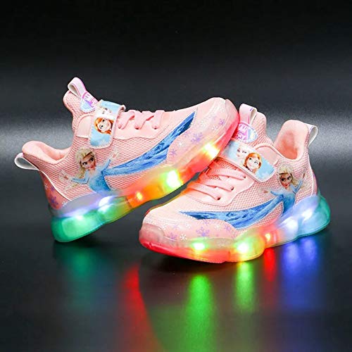 Luces LED de moda zapatos transpirables para niños, zapatillas de deporte para correr, transpirables, atléticas, ligeras, para niños y niñas, zapatos de princesa (tamaño: 30, color: rosa)