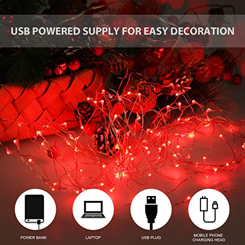 Luces Led USB, Ariceleo 1 Piezas 5 Metros 50 LED Mini LÁMpara Alambre de Cobre Guirnalda Cadena Luces de Navidad para Casa Dormitorio Navidad Habitacion Fiestas Boda DecoraciÓN(Rojo)