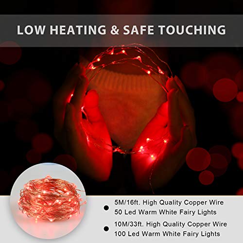 Luces Led USB, Ariceleo 1 Piezas 5 Metros 50 LED Mini LÁMpara Alambre de Cobre Guirnalda Cadena Luces de Navidad para Casa Dormitorio Navidad Habitacion Fiestas Boda DecoraciÓN(Rojo)