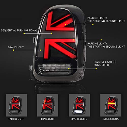 Luces Traseras LED para Mini Cooper Countryman/One Countryman F60 2017-2020 Luz Trasera, Luz Trasera con Indicador de Señal de Giro Secuencial (LHD, Negro)