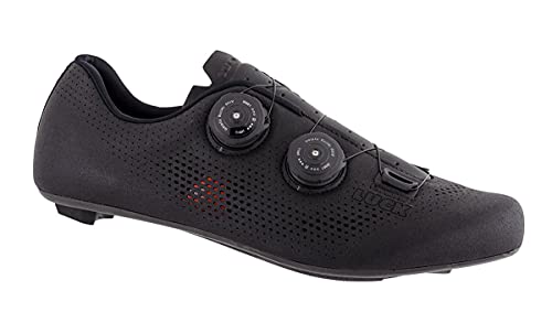 LUCK Perseo | Zapatillas Ciclismo Carretera para Hombre y Mujer | Suela de Carbono | Doble Cierre Rotativo | Zapatillas para Bicicleta de Carretera (44, Negro)