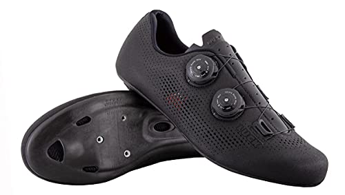 LUCK Perseo | Zapatillas Ciclismo Carretera para Hombre y Mujer | Suela de Carbono | Doble Cierre Rotativo | Zapatillas para Bicicleta de Carretera (44, Negro)