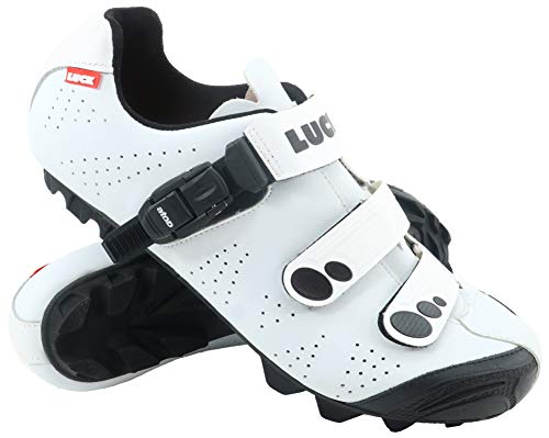 LUCK Zapatillas de Ciclismo MTB ODÍN con Suela de Carbono y Cierre milimétrico de precisión. (47 EU, Blanco)