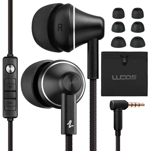 LUDOS AURIS Auriculares In Ear con Cable y Microfono, 5 Años de Garantía, Aislamiento de Ruido, Control de Volumen, para iPhone, iPad, Samsung, Mi, Xiaomi, Huawei, Gaming, Deportivos, Ordenador