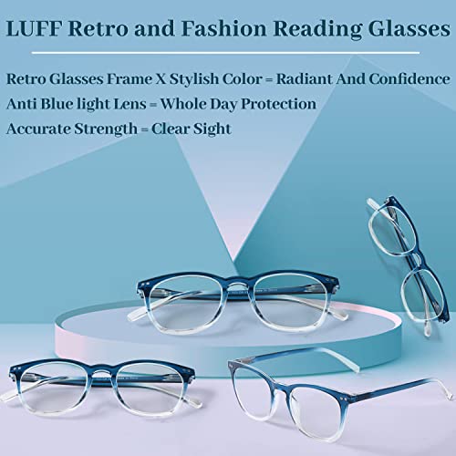 LUFF Anti Luz Azul Gafas de Lectura Hombre Mujer - Moda Claro Gafas de Computadora Ligeras Para Elegante Optics Presbyopic Filtro Antideslumbrante con Bisagra de Resorte Duradero 4PACK