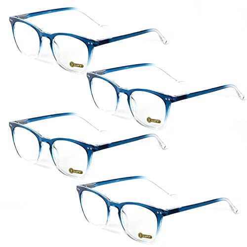 LUFF Anti Luz Azul Gafas de Lectura Hombre Mujer - Moda Claro Gafas de Computadora Ligeras Para Elegante Optics Presbyopic Filtro Antideslumbrante con Bisagra de Resorte Duradero 4PACK