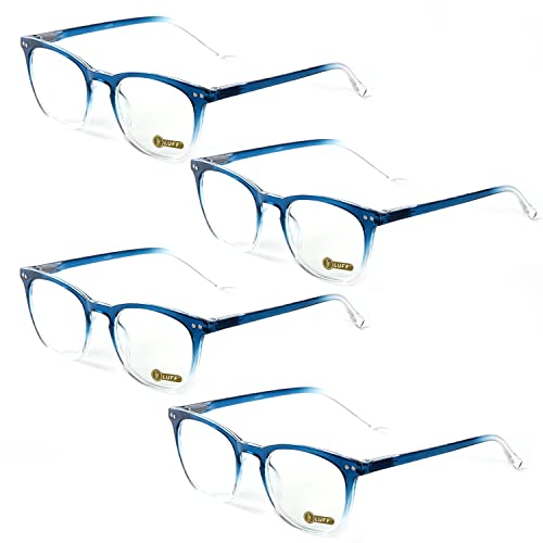LUFF Anti Luz Azul Gafas de Lectura Hombre Mujer - Moda Claro Gafas de Computadora Ligeras Para Elegante Optics Presbyopic Filtro Antideslumbrante con Bisagra de Resorte Duradero 4PACK