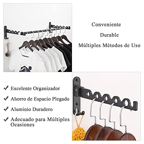 LUII Percheros de Pared Retráctil 80 CM Percha Plegable Estante de Secado Abatible Aluminio Ahorro Espacio Colgador Ropa Organizador Barra para Lavandería Baño Dormitorio Armario Balcón Negro