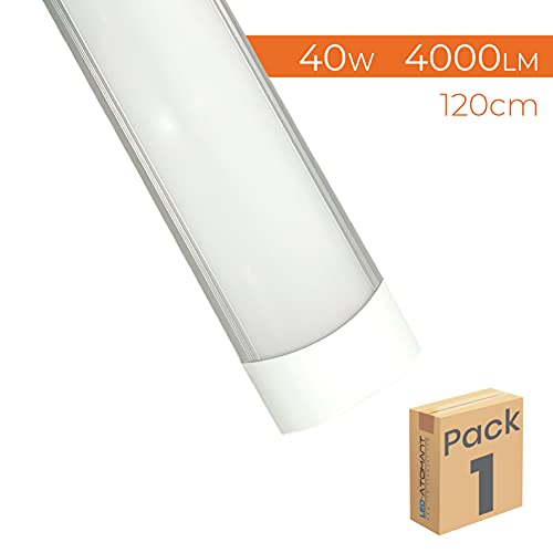 Luminaria Pantalla 120 cm, 40w. Color Blanco Neutro (4500K). Tubo Integrado T8. 4000 Lumenes. Lampara de Techo