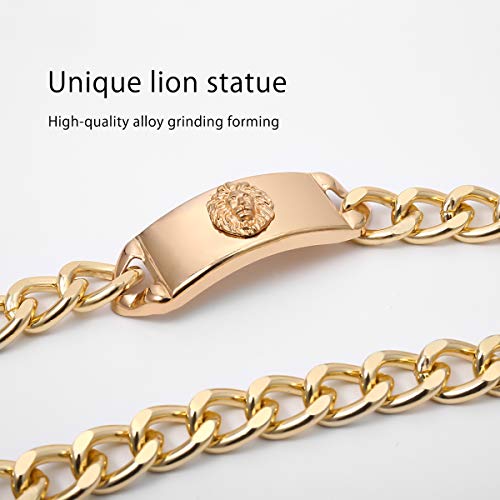 LumiSyne Moda Cinturón De Cadenas De Metal Dorado Para Mujer Estatua De León Vintage Colgante De Retrato Longitud Ajustable Cadena De Cintura De Metal Dorado Cinturón De Vestir Cadena Del Cuerpo