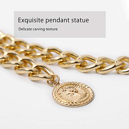 LumiSyne Moda Cinturón De Cadenas De Metal Dorado Para Mujer Estatua De León Vintage Colgante De Retrato Longitud Ajustable Cadena De Cintura De Metal Dorado Cinturón De Vestir Cadena Del Cuerpo