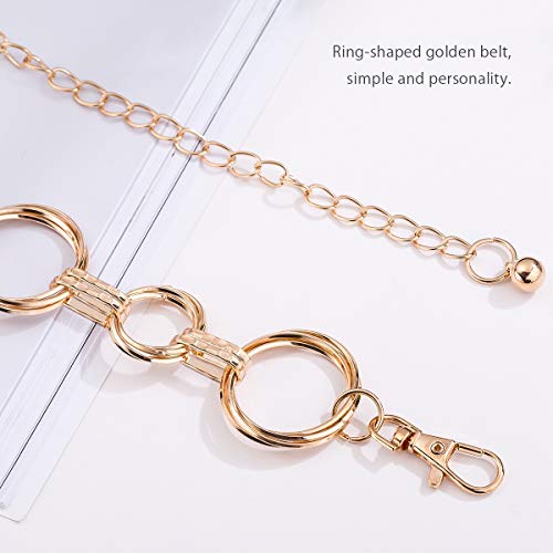 LumiSyne Moda Cinturón De Cadenas Para Mujer Cadena De Cintura Dorado Plata Anillo De Metal Brillante Hebilla Ajustable Cinturón De Vestir Cadena De Cuerpo Para Diario Fiesta Boda(Dorado)