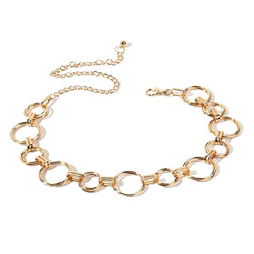 LumiSyne Moda Cinturón De Cadenas Para Mujer Cadena De Cintura Dorado Plata Anillo De Metal Brillante Hebilla Ajustable Cinturón De Vestir Cadena De Cuerpo Para Diario Fiesta Boda(Dorado)