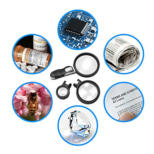 Lupa con luz, lupa de con 3 lentes desmontables 2.5X 5X 16X - 2 luces LED ultra brillantes - mango ergonómico - peso super ligero, ideal para lectura, impresiones, mapas y artesanía