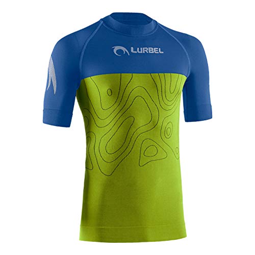 LURBEL Camiseta Samba Short Sleeves, Camiseta técnica de Hombre, Camiseta Trail Running, Camiseta Transpirable y Anti-Olor, Camiseta para Correr. (Blue - Pistacho, Mediana - M)