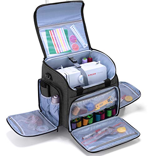 Luxja Bolsa para Máquinas de Coser con Trolley desmontable, Maletas de Transporte para Máquinas de Coser y Accesorios (Solo Bolsa), Negro