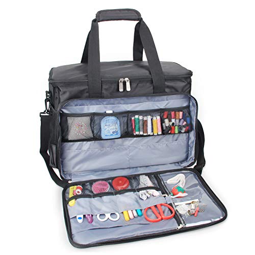 Luxja Máquina de Coser Trolley Bolso, Bolsa para Máquina de Coser, Funda Maquina de Coser, Maleta Maquina Coser Organizador de Accesorios de Tejer (No Incluido Accesorios), Negro