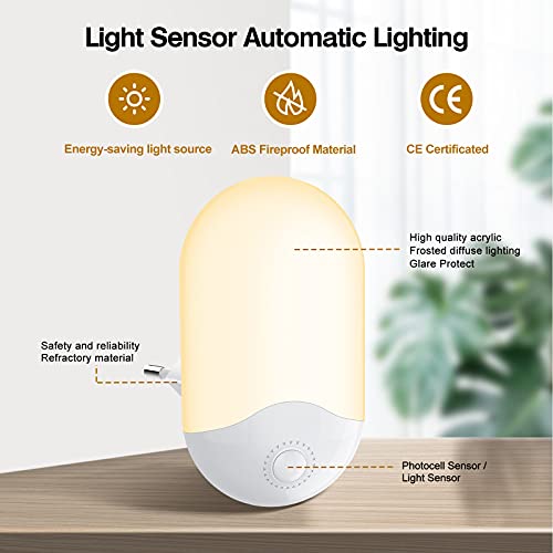 Luz Nocturna Infantil [2 piezas] Luz Calida LED Noche para bebés con Sensor Crepuscular 3 Modos (Auto/ON/OFF) Luz Quitamiedos Infantil para Habitaciones de Niños,Dormitorio,Garajes, Baños