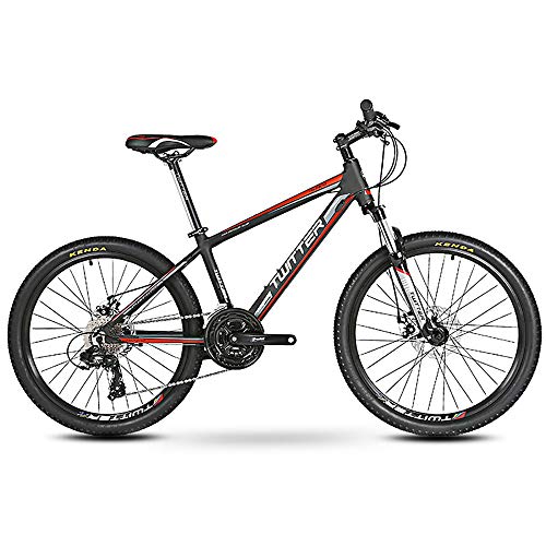 LXZH Bicicleta de Montana de 24 Velocidades Shimano, 24 Pulgadas BMX con Soporte Botellas, la absorción de Choque de la Bicicleta de Doble Freno de Disco Hombres Mujeres Niños,Black Red