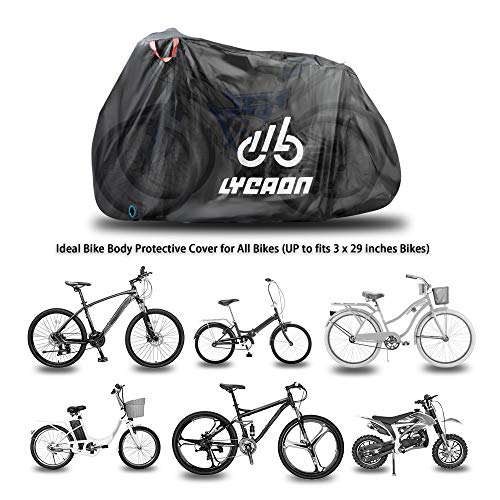 LYCAON Fundas para Bicicletas, 210D Poly Fabric UV Protection Impermeable Anti Dust Bike Rain Cover para Bicicletas de Carretera de Montaña, con Bolsa de Almacenamiento (For 26'' Bike/Negro)