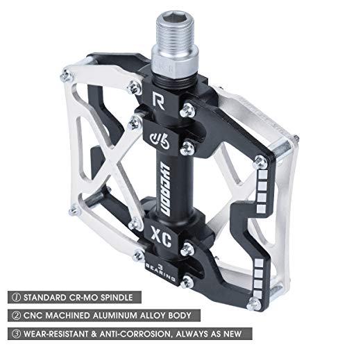 LYCAON Pedales para Bicicletas, Pedal de Bicicleta Antideslizante de Aleación de Aluminio CNC, para Bicicleta de Carretera MTB BMX Mountain Road de 9/16" (Plateado)