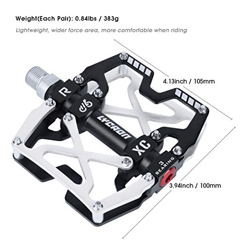 LYCAON Pedales para Bicicletas, Pedal de Bicicleta Antideslizante de Aleación de Aluminio CNC, para Bicicleta de Carretera MTB BMX Mountain Road de 9/16" (Plateado)