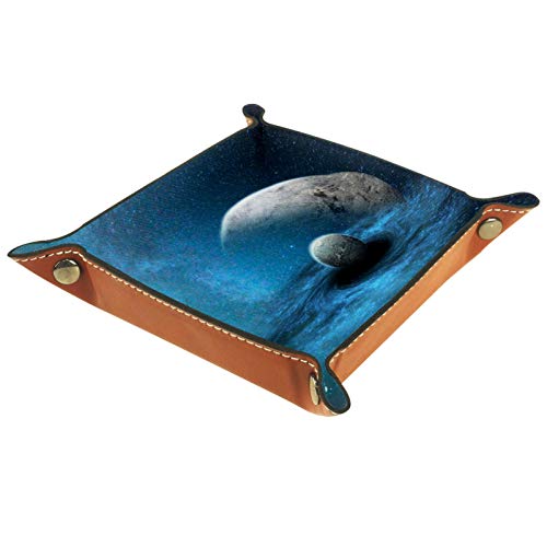 LynnsGraceland Bandeja de Cuero - Organizador - Galaxy Cosmos Starry Sky Planeta - Práctica Caja de Almacenamiento para Carteras,Relojes,Llaves,Monedas,Teléfonos Celulares y Equipos de Oficina