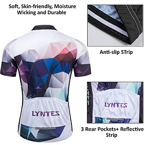 LYNTES Maillot de ciclismo para hombre, manga corta, elástico, transpirable, con 3 bolsillos traseros, secado rápido, ropa de ciclismo con cremallera completa azul XL