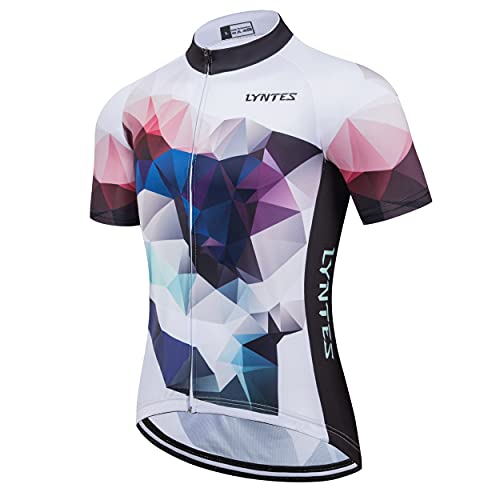 LYNTES Maillot de ciclismo para hombre, manga corta, elástico, transpirable, con 3 bolsillos traseros, secado rápido, ropa de ciclismo con cremallera completa azul XL