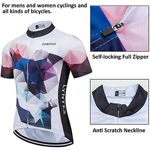 LYNTES Maillot de ciclismo para hombre, manga corta, elástico, transpirable, con 3 bolsillos traseros, secado rápido, ropa de ciclismo con cremallera completa azul XL