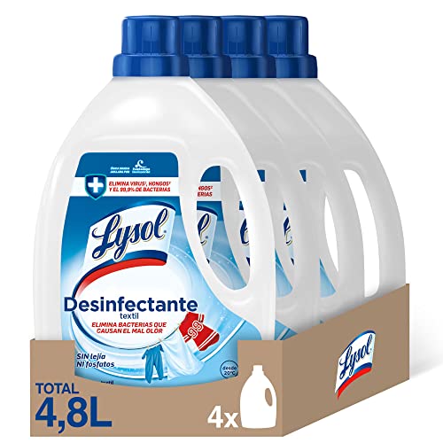 Lysol - Desinfectante textil para la ropa, elimina virus, hongos, bacterias y malos olores, sin lejía, pack de 4 x 1.2 L, Total 4.8 L