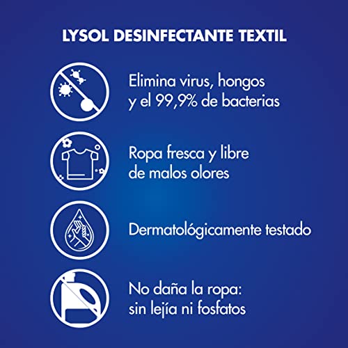 Lysol - Desinfectante textil para la ropa, elimina virus, hongos, bacterias y malos olores, sin lejía, pack de 4 x 1.2 L, Total 4.8 L