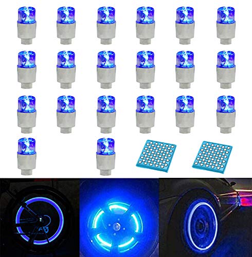 LZYMSZ 20PCS de luz de Válvula de Rueda, Luces de Tapa de Vástago de Válvula de Neumático de Rueda de Flash LED para Coche, Bicicleta, Motocicleta (Blue)