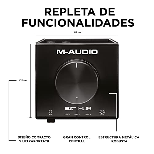 M-Audio AIR HUB - Interfaz de monitorización de audio / tarjeta de sonido USB / USB-C con concentrador de 3 puertos, software, ProTools|First, Eleven Lite, efectos de Avid y Xpand!2 de AIR MusicTech